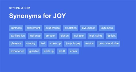 Jump for joy to be extremely happy and pleased. . Joy synonym